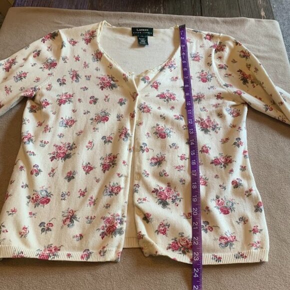 Lauren Ralph Lauren floral cardigan twin set with lace trim - 3/4 sleeve, Size L - Picture 5 of 8